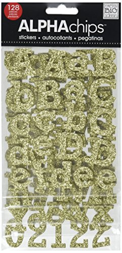 me & my BIG ideas Alpha Chips Designer Chipboard Letter Stickers, Rockwell Alphabet Gold Glitter