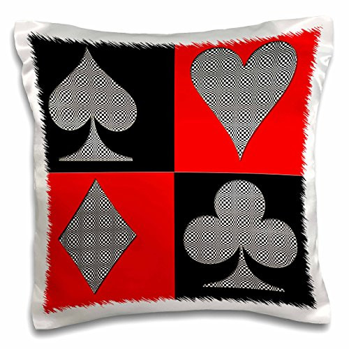 3dRose pc_218683_1 Playing Cards. Cool Design. Red and Black. Popular Image. - Pillow Case, 16 by 16"