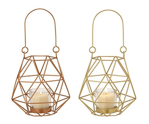 Deco 79 95241 2 Assorted Metal Glass Rope Lantern