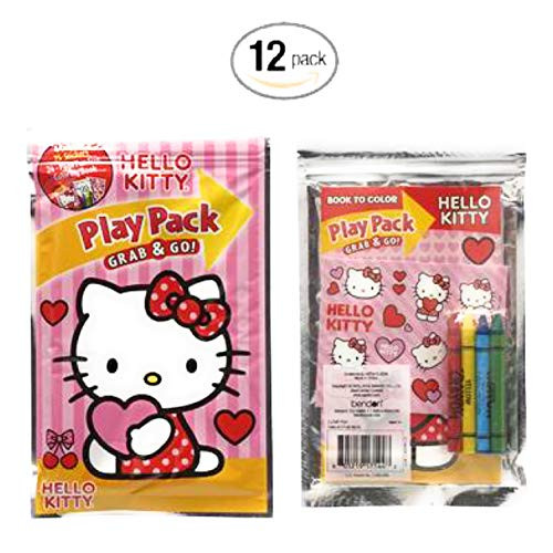Hello Kitty Play Pack Grab and Go for fun, childrens, party favors, birthday gifts and school.- Arts and Crafts set. (Pack of 12)