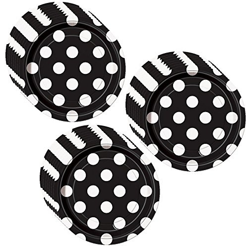 Unique Black Polka Dot Party Cake/Dessert Plates - 24 Guests