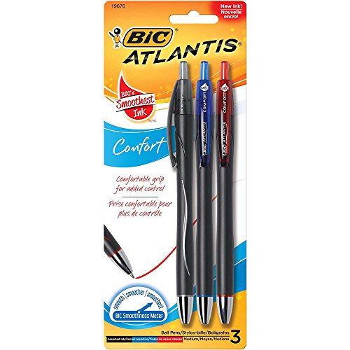BIC Atlantis Comfort Ballpoint Pen, Medium Point (1.0 mm), Assorted Colors, 3-Count