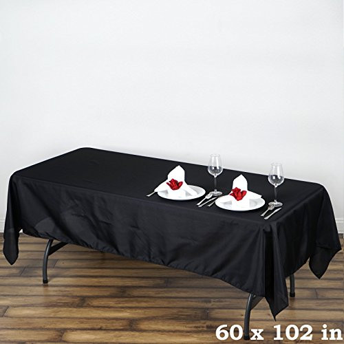 LinenTablecloth 60 x 102-Inch Rectangular Polyester Tablecloth Black (Pack of 2 Tablecloths)
