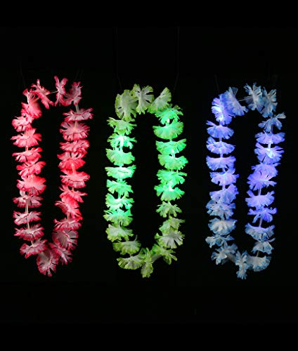 Fun Central I619, 12 Pieces, Assorted LED Silk Flower Leis, Light Up Silk Flower Leis, LED Flower Leis for Parties