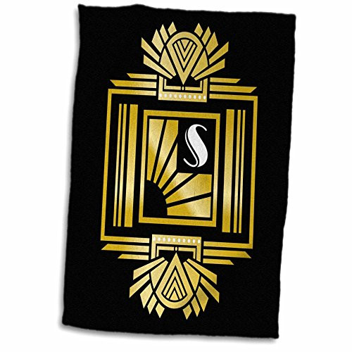 3D Rose Art Deco Monogram Letter S-Gold Effect and White On Black Background Hand Towel, 15" x 22", Multicolor 3D Rose Art Deco Monogram Letter S-Gold Effect and White On Black Background Hand Towel, 15" x 22", Multicolor
