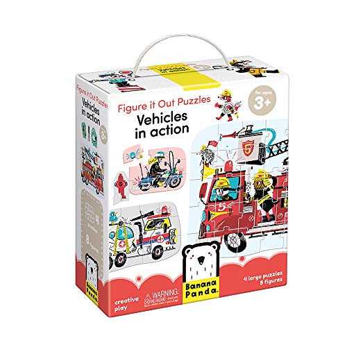 Banana Panda Figure It Out Puzzle - Vehicles in Action - Progressive Puzzle Set with Play Figures for Kids Ages 3 Years & Up