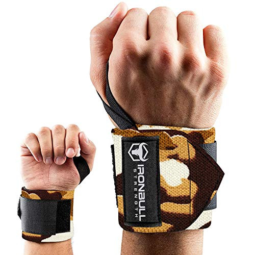 Wrist Wraps (18" Premium Quality) for Powerlifting, Bodybuilding, Weight Lifting - Wrist Support Braces for Weight Strength Training (Camo/Tan)
