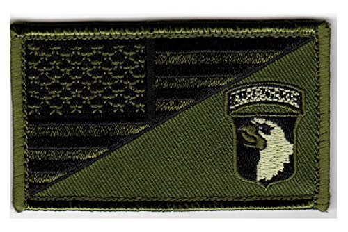 101st Airborne American Flag 2" x 3.5" OD Green Hook & Loop 2 Piece Patch
