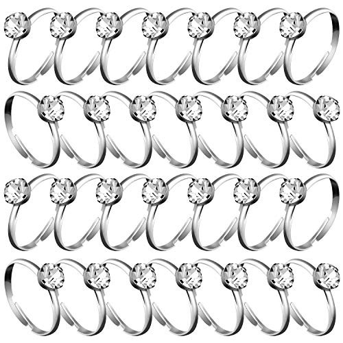 Whaline 72 Packs Silver Diamond Engagement Rings Bridal Shower Ring for Wedding Table Decorations, Party Supply, Favor Accents, Cupcake Toppers