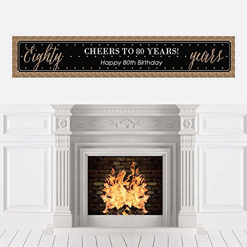 Big Dot of Happiness Chic 80th Birthday - Black and Gold - Party Decorations Party Banner
