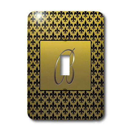3dRose lsp_36080_1 Elegant Letter B Embossed Frame Over A Black Fleur-De-Lis Pattern On A Gold Background Single Toggle Switch