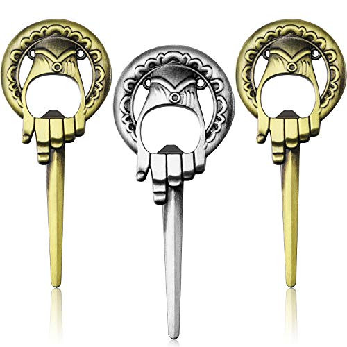 3 Pieces Hand of King Bottle Opener Game Style Bottle Opener, Easily Removes Bottle Caps and Opens Letters - Good Presents for All Occasions and Unique Party Favors (Gold and Silver)