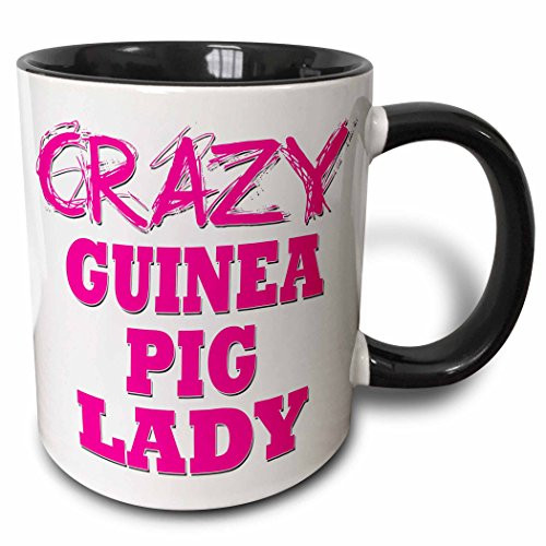 3dRose 175090_4""Crazy Guinea Pig Lady" Two Tone Mug, 11 oz, Black