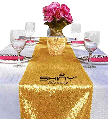 Shinybeauty Sequin Table Runner, 12 by 72-Inch-Shiny Gold,Shimmer Table Runner, Bling Table Runner, Wedding Table Runner, Custom Table Runner