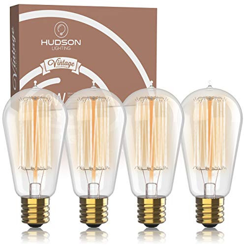 Vintage Incandescent Edison Bulb Set: 60 Watt, 2100K Warm White Edison Light Bulbs - E26 Base - 230 Lumens - Clear Glass - Dimmable Antique Exposed Filament - ST58 Decorative Lightbulbs - 4 Pack
