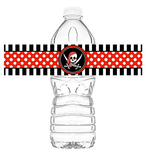 POP parties Pirate Bottle Wraps - 20 Pirate Water Bottle Labels - Pirate Decorations - Made in The USA