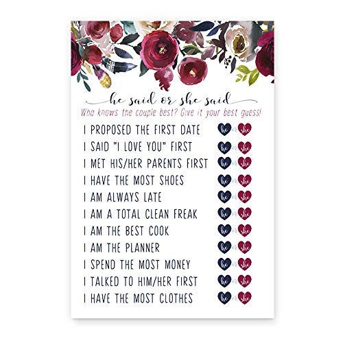 Navy Floral Bridal Shower Game | He Said or She Said | Pack of 25 Navy Floral Bridal Shower Game | He Said or She Said | Pack of 25