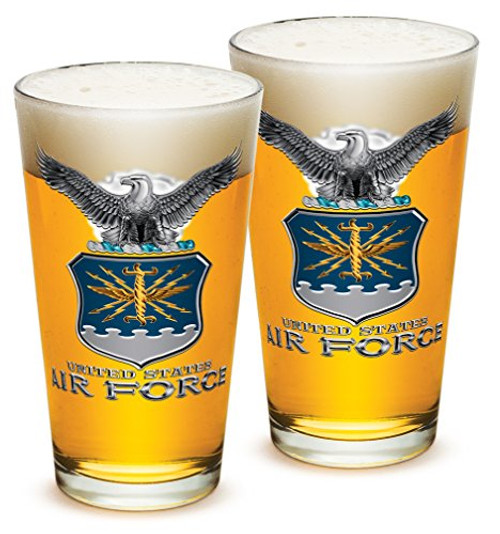 Pint Glasses  USAF American Heros Gifts for Men or Women  Air Force USAF Missle Beer Glassware  Armed Forces Beer Glass with Logo - Set of 2 (16 Oz)