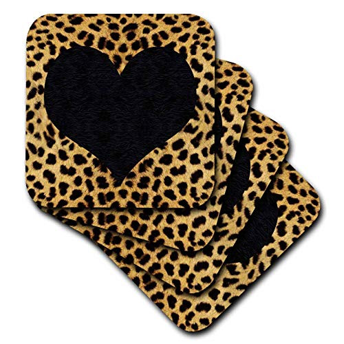 3dRose LLC cst_20394_1 Punk Rockabilly Cheetah Animal Print Black Heart Soft Coasters, Set of 4 3dRose LLC cst_20394_1 Punk Rockabilly Cheetah Animal Print Black Heart Soft Coasters, Set of 4