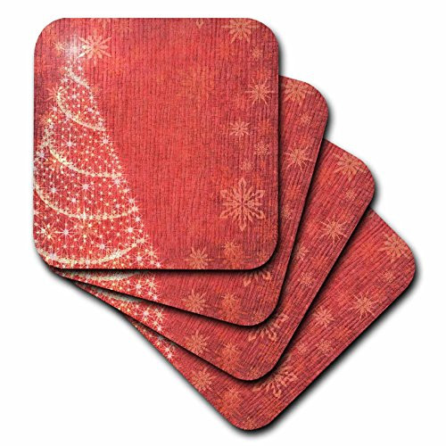 3dRose cst_28072_4 Red Christmas Tree and Snowflakes-Ceramic Tile Coasters, Set of 8