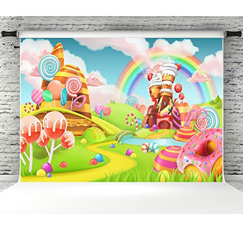 Sweet Candy Land Photo Backdrop 7x5ft Vinyl Cartoon Rainbow Lollipop Photo Studio Booth Props Baby Newborn Party Decorations