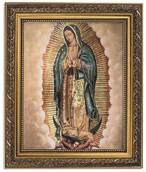 Elysian Gift Shop Our Lady of Guadalupe 8" x 10" Catholic Framed Art Print-Wall Plaque- in Ornate Gold Finish Frame. Lamina enmarcada de Nuestra Señora de Guadalupe
