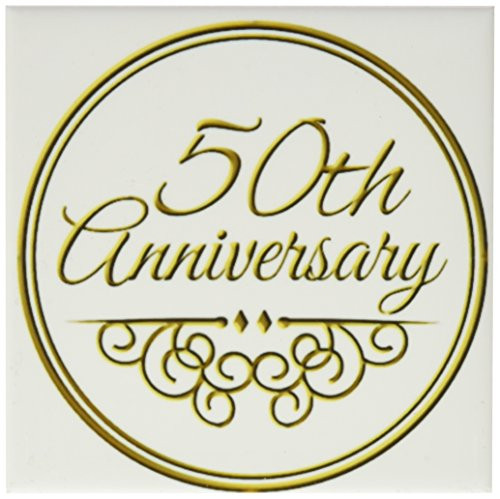 3dRose CST_154492_3 50Th Gold Text Celebrating Wedding Anniversaries 50 Years Married Together Ceramic Tile Coasters, Set of 4