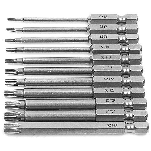 Bestgle 11pc Torx Screwdriver Bits 1/4 Inch Hex Shank Electric Magnetic Star Torx Security Head Screw driver Drill Bits Set, T6-T40,75mm Length