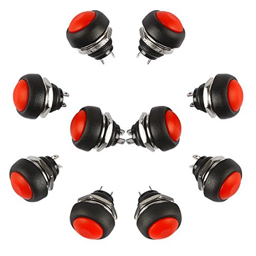 PP-NEST 10 Pieces 12mm Waterproof Push Button Momentary On Off Switch ANKG-01 (Red)