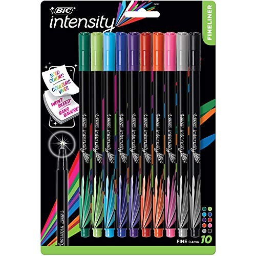 BIC Intensity Fineliner Marker Pen, Fine Point (0.4 mm), Assorted Colors, 10-Count