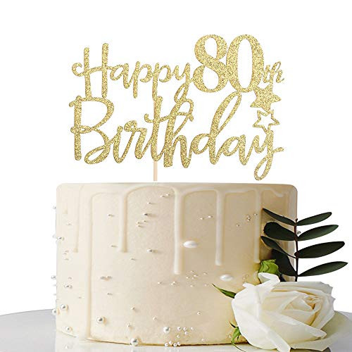 MaiCaiffe Gold Glitter Happy 80th Birthday Cake Topper,Hello 80, Cheers to 80 Years,80 & Fabulous Party Decoration MaiCaiffe Gold Glitter Happy 80th Birthday Cake Topper,Hello 80, Cheers to 80 Years,80 & Fabulous Party Decoration