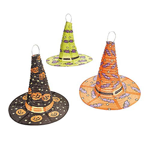 Fun Express - Witch Hat Tissue Lanterns (3pc) for Halloween - Party Decor - Hanging Decor - Lanterns - Halloween - 3 Pieces