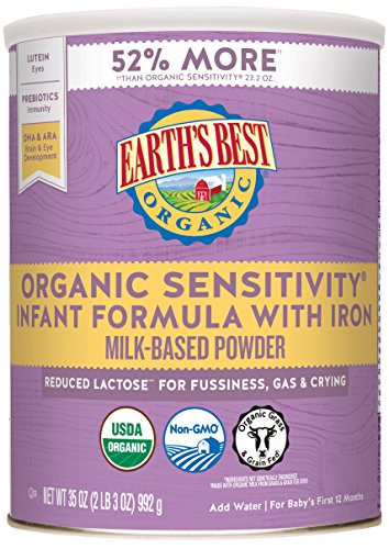 Earth's Best Organic Low Lactose Sensitivity Infant Powder Formula with Iron, Omega-3 DHA and Omega-6 ARA, 35 oz.