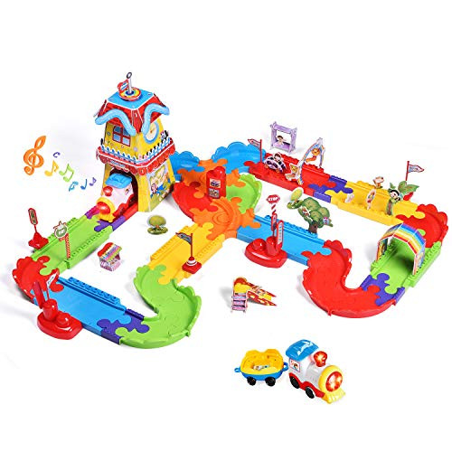 FUN LITTLE TOYS 189 PCs Train Sets with Variable Railway Tracks, Electric Toy Trains with Lights and Sounds, 3D Puzzles Train Track Accessories, Toy Train Set for Kids FUN LITTLE TOYS 189 PCs Train Sets with Variable Railway Tracks, Electric Toy Trains with Lights and Sounds, 3D Puzzles Train Track Accessories, Toy Train Set for Kids