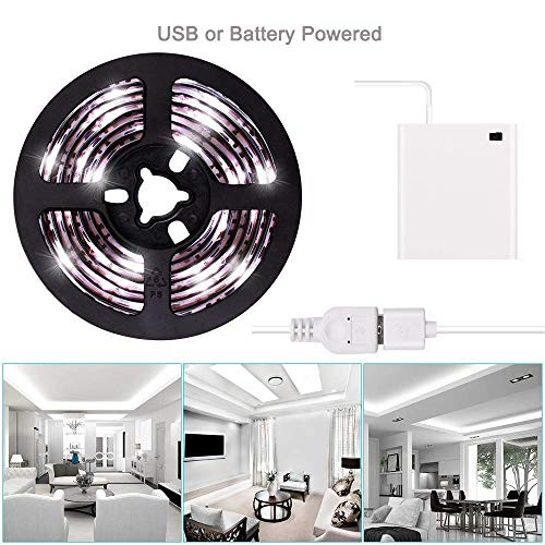 ANTOPY LED Strip Lights USB or Battery Powered Cool White USB LED Light Strip Kit 6.6FT/2m Waterproof Super Bright LED Tape Light