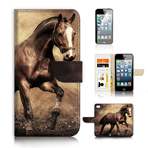 ( For iPhone 5 5S / iPhone SE ) Flip Wallet Case Cover & Screen Protector Bundle! A8363 Horse
