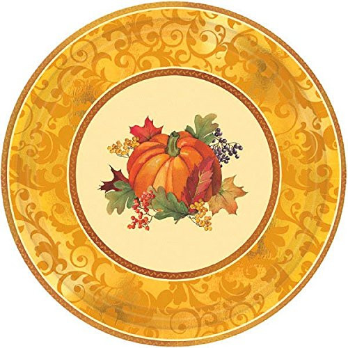 Bountiful Thanksgiving 7" Metallic Paper Plates, 8 Ct. | Party Tableware