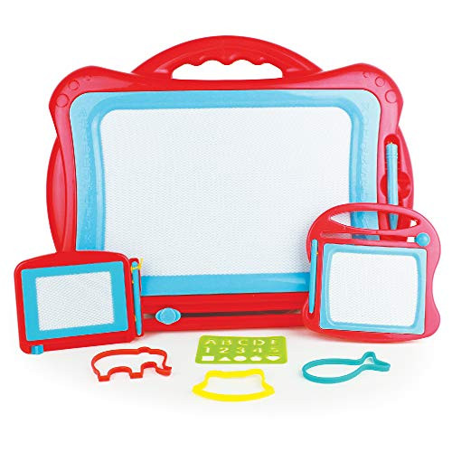 Boley 3-Piece Magnetic Drawing Doodle Board, 16-Inch Magnetized Writing Pad for Kids and Toddlers - Comes with 3 Animal and 1 Alphabet Stensils