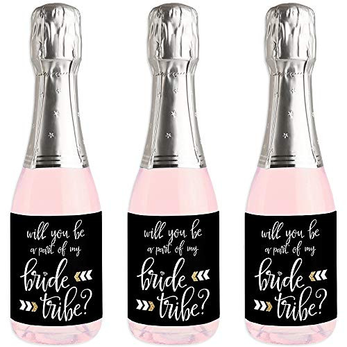 Will You Be a Part of My Bride Tribe - Mini Wine and Champagne Bottle Label Stickers - Will You Be My Bridesmaid Gift for Women and Men - Set of 16