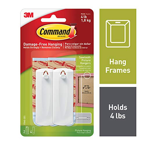 Command Sawtooth Picture Hangers, White, 2-Hangers (17040-2ES)