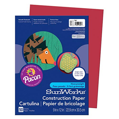 SunWorks PAC6103BN Construction Paper, Red, 9" x 12", 50 Sheets Per Pack, 10 Packs