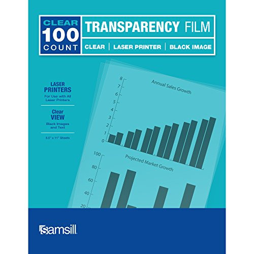 Samsill Economy Transparent Printer Paper/Projector Paper, Clear Transparency Film for Laser Jet Printers, 8.5 x 11 Inch Sheets - Black Image Only, Box of 100 Sheets