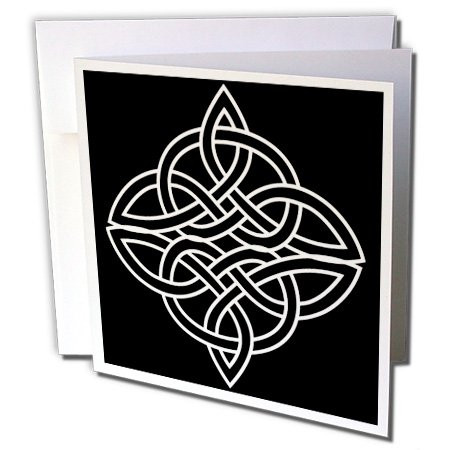 3dRose White Celtic Design On A Black Background - Greeting Cards, 6 x 6 inches, set of 6 (gc_44278_1)