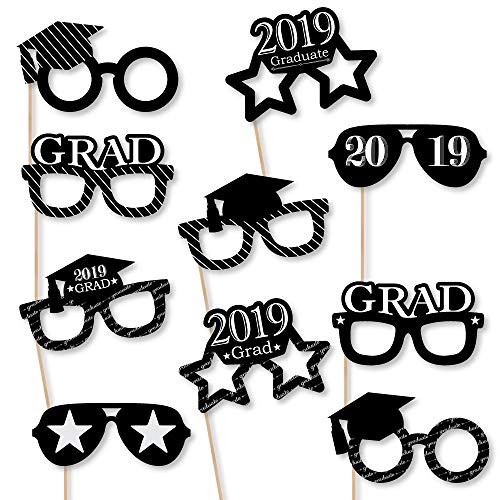 Big Dot of Happiness Graduation Cheers Glasses - 2019 Paper Card Stock Graduation Party Photo Booth Props Kit - 10 Count