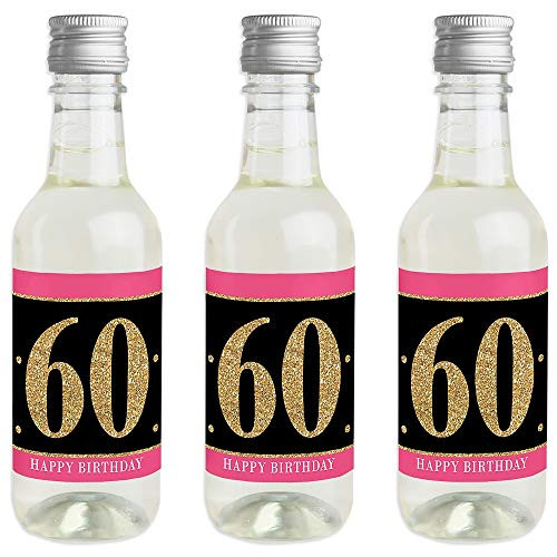 Chic 60th Birthday - Pink, Black and Gold - Mini Wine and ...