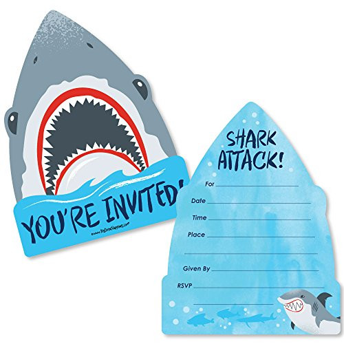Shark Zone - Shaped Fill-In Invitations - Jawsome Shark Party or Birthday Party Invitation Cards with Envelopes - Set of 12 Shark Zone - Shaped Fill-In Invitations - Jawsome Shark Party or Birthday Party Invitation Cards with Envelopes - Set of 12