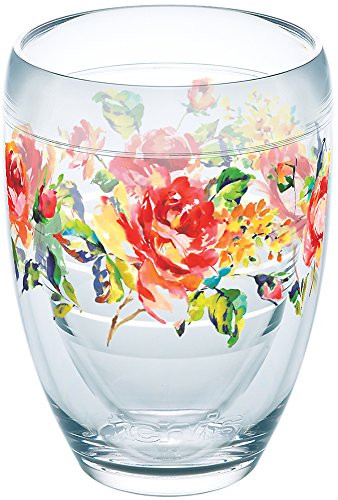 Tervis 1244395 Fiesta - Floral Bouquet Insulated Tumbler with Wrap, 9 oz Stemless Wine Glass - Tritan, Clear