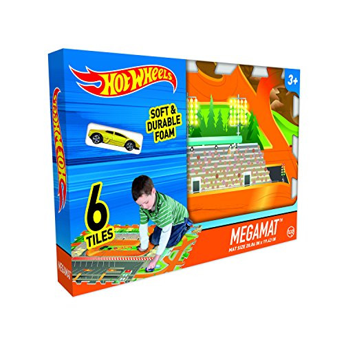 Hot Wheels 6Pc Mega Floor Mat with Vehicle Playmat with Vehicle