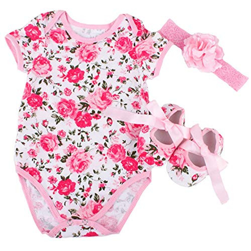 Medylove Reborn Baby Doll Clothes Rose Pattern Romper Outfit 3pcs for 20-23 Inch Reborn Newborn Girl Babies Matching Clothing Gift Sets