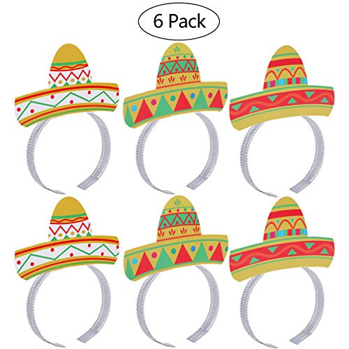 OULII Fiesta Sombrero Headband Hair Clasps Mexican Party Supplies Cinco De Mayo Foil Tiaras Sombrero Party Hat 6PCS